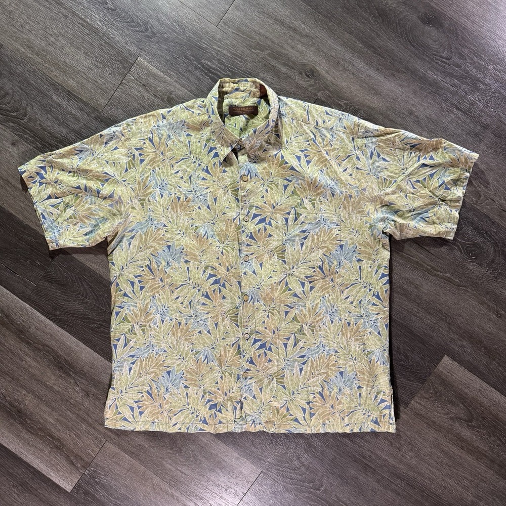 Tori Richard Shirt Mens XL Palm Leaf Hawaiian Button Up Aloha Tropical Casual